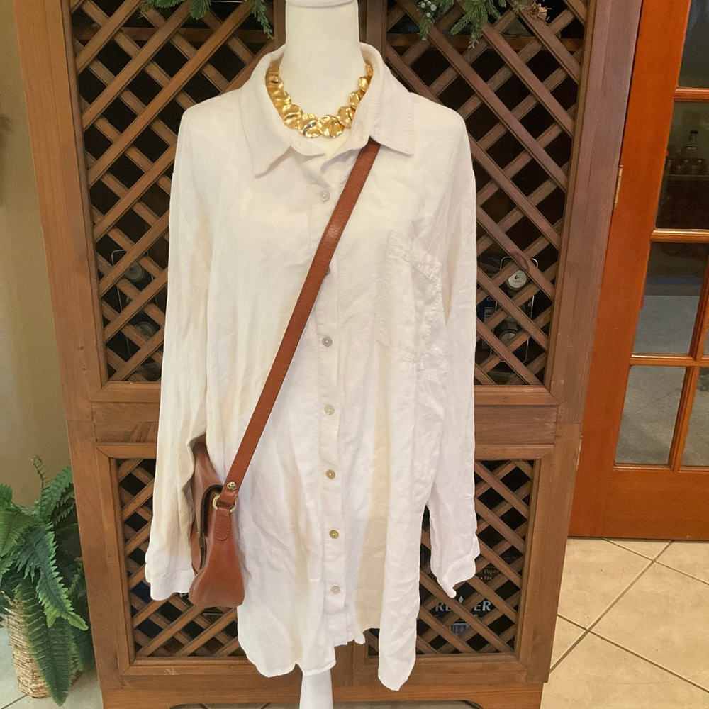 Susan Graver Pure Womens 3X Dressy Linen Rayon Shirt Pockets Lagenlook Top